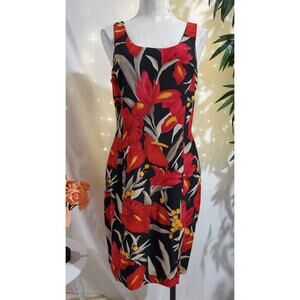 Jones New York Vtg 100% Silk Floral Sheath Dress Size 8 Knee Length Tropical